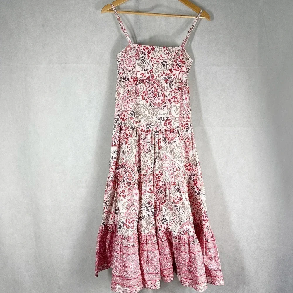 Cara Cara Haley Midi Dress Paisley Border Ivory Size XS